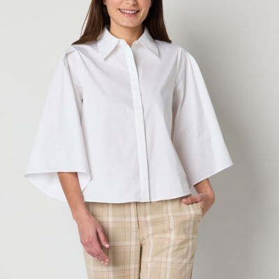 Worthington Womens 3/4 Sleeve Regular Fit Button-Down Shirt