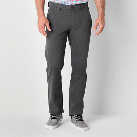 St. John's Bay Stretch Chino Mens Straight Straight Fit Flat Front Pant, 38 32, Gray