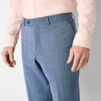 Stafford Mens Plaid Slim Fit Flat Front Suit Pants