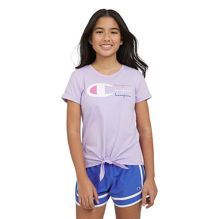 Champion Big Girls Crew Neck Short Sleeve Graphic T-Shirt, Medium (10-12), Purple