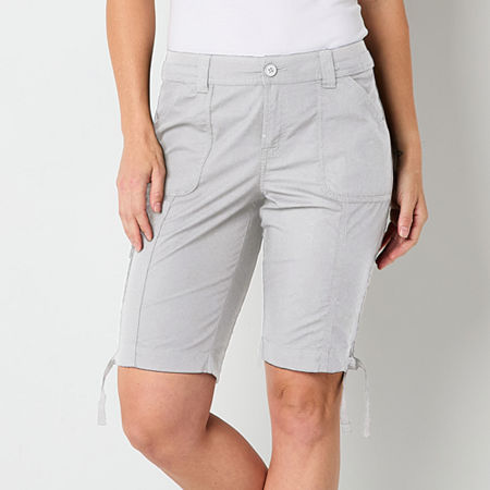 St. John's Bay Womens Mid Rise Cargo Short, 12, Gray
