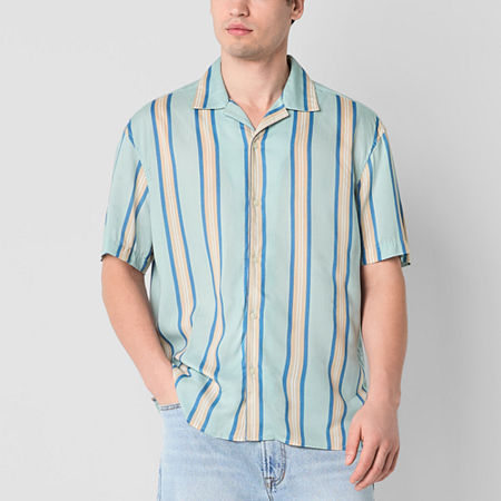 Arizona Mens Short Sleeve Striped Button-Down Shirt, Xx-large, Blue
