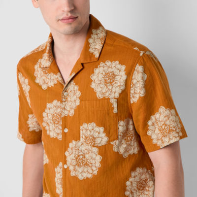 mutual weave Mens Short Sleeve Camp Shirt