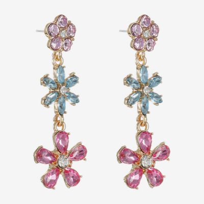 Monet Jewelry Womens Multi Color Glass Flower Hypoallergenic Drop Earrings