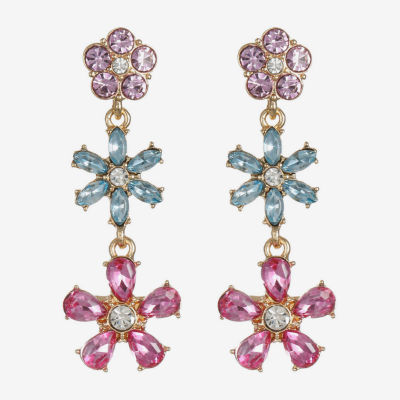 Monet Jewelry Womens Multi Color Glass Flower Hypoallergenic Drop Earrings