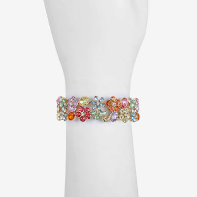 Monet Jewelry Womens Multi Color Glass Flower Stretch Bracelet