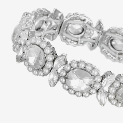 Monet Jewelry Womens Glass Simulated Pearl Oval Stretch Bracelet