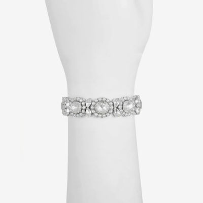 Monet Jewelry Womens Glass Simulated Pearl Oval Stretch Bracelet