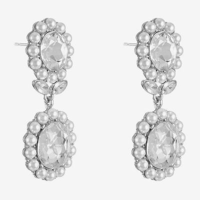 Monet Jewelry Womens Glass Simulated Pearl Oval Hypoallergenic Drop Earrings