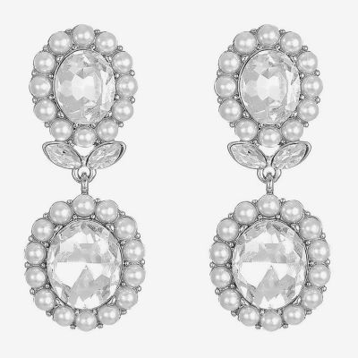 Monet Jewelry Womens Glass Simulated Pearl Oval Hypoallergenic Drop Earrings