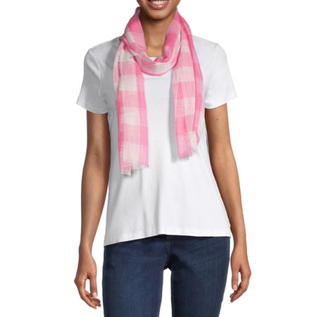 St. John's Bay Oblong Gingham Scarf, One Size , Pink
