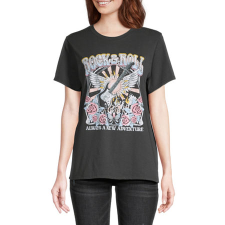  Juniors Rock & Roll Womens Crew Neck Short Sleeve Boyfriend Graphic T-Shirt