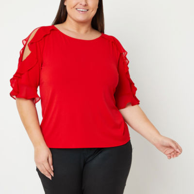 Bold Elements Plus Womens Round Neck Elbow Sleeve Blouse JCPenney