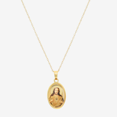 Sacred Heart Of Jesus Womens 14K Gold Oval Pendant Necklace