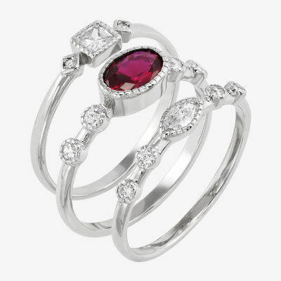 Womens Lab Created Red Ruby Sterling Silver Stackable Ring