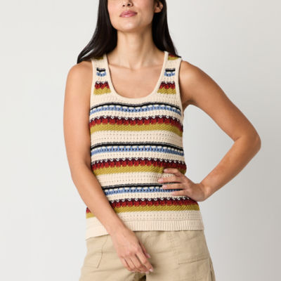 a.n.a Womens Scoop Neck Sleeveless Striped Pullover Sweater