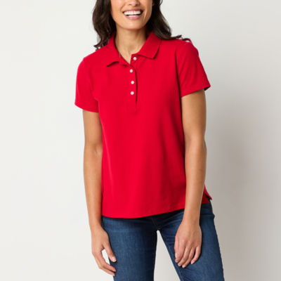 St. John's Bay Womens Adaptive Short Sleeve Easy-on + Easy-off Sensory Friendly Polo Shirt