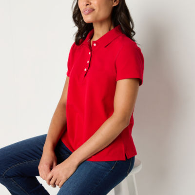 St. John's Bay Womens Adaptive Short Sleeve Easy-on + Easy-off Sensory Friendly Polo Shirt