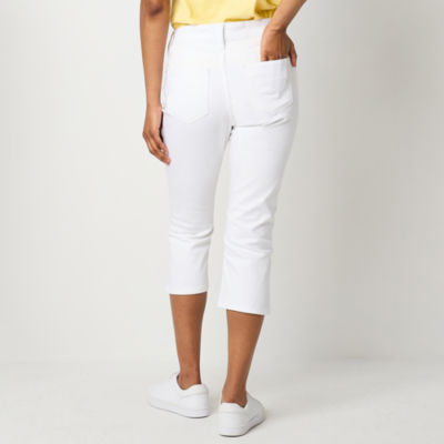 St. John's Bay Secretly Slender Mid Rise Denim Capris, Color: White ...