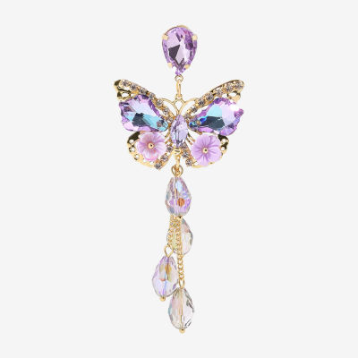 Bijoux Bar Gold Tone Multi Color Glass Butterfly Drop Earrings