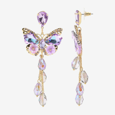 Bijoux Bar Gold Tone Multi Color Glass Butterfly Drop Earrings