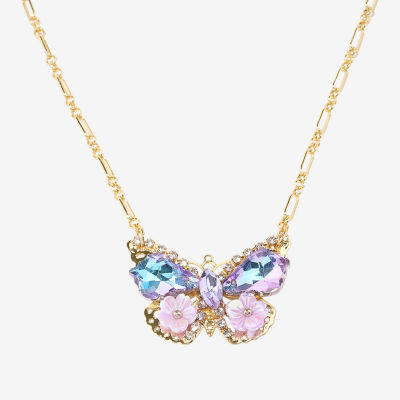 Bijoux Bar Gold Tone Womens Multi Color Glass Zinc Butterfly Pendant Necklaces