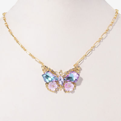 Bijoux Bar Gold Tone Womens Multi Color Glass Zinc Butterfly Pendant Necklaces