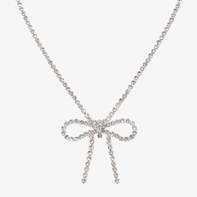 Bijoux Bar Silver Tone Womens Glass Bow Pendant Necklaces