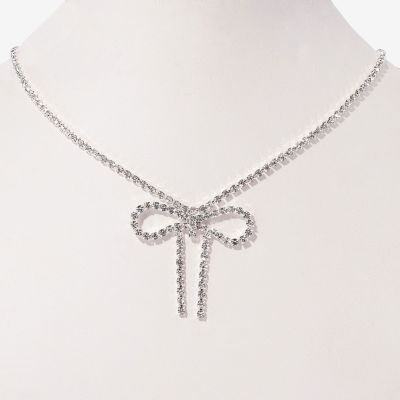 Bijoux Bar Silver Tone Womens Glass Bow Pendant Necklaces