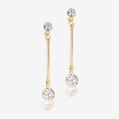 Bijoux Bar Delicates Gold Tone Cubic Zirconia Simulated Pearl Drop Earrings
