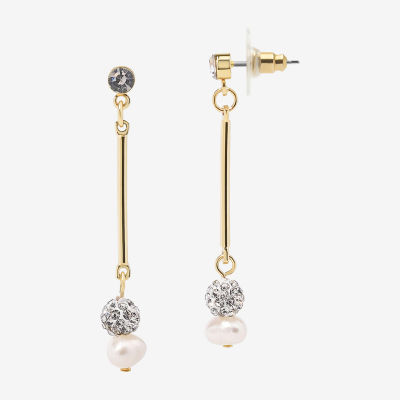 Bijoux Bar Delicates Gold Tone Cubic Zirconia Simulated Pearl Drop Earrings