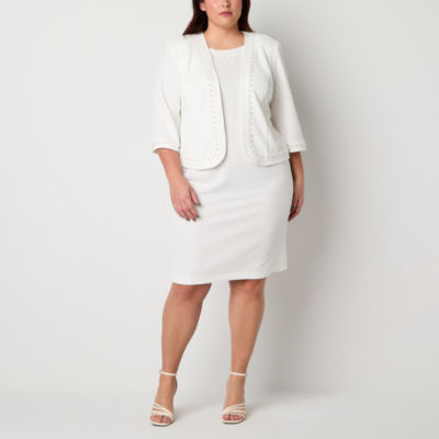 Maya Brooke Womens Pearl Trim Jacket Dress Plus, Color: White - JCPenney