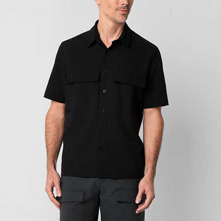 Stylus Mens Regular Fit Short Sleeve Button-Down Shirt, Medium, Black