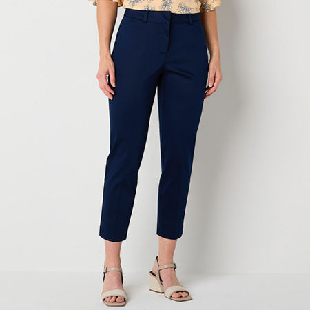 Liz Claiborne Emma Womens Mid Rise Slim Fit Easy-on + Easy-off Seated Wear Ankle Pant, 8, Blue