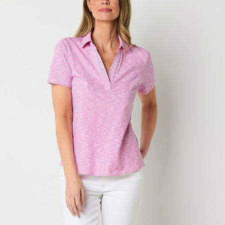 St. John's Bay Womens Short Sleeve Polo Shirt, Small, Pink