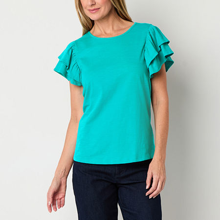 St. John's Bay Womens Round Neck Short Sleeve T-Shirt, X-large, Blue