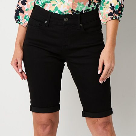 St. John's Bay Womens Mid Rise Bermuda Short, 4, Black