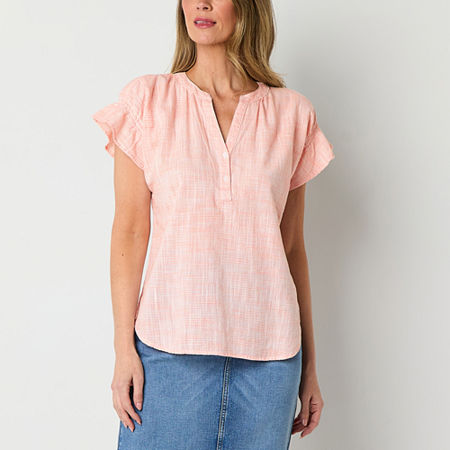 Liz Claiborne Womens V Neck Short Sleeve Blouse, X-large, Orange