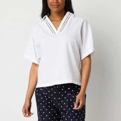 Liz Claiborne Womens V Neck Short Sleeve Blouse
