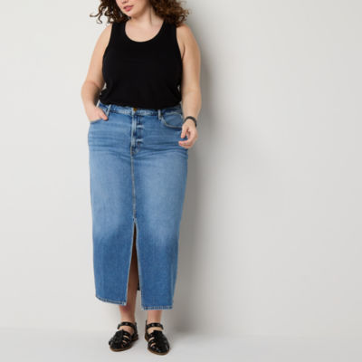 a.n.a Womens High Rise Long Denim Skirt-Plus