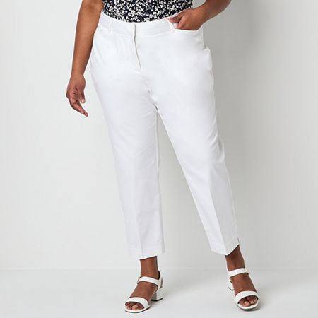 Liz Claiborne-Plus Emma Womens Mid Rise Slim Fit Easy-on + Easy-off Seated Wear Ankle Pant, 24w, White