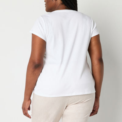Liz Claiborne Womens Plus V Neck Short Sleeve T-Shirt