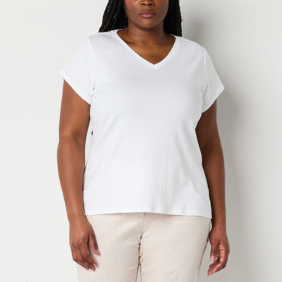 Liz Claiborne Womens Plus V Neck Short Sleeve T-Shirt