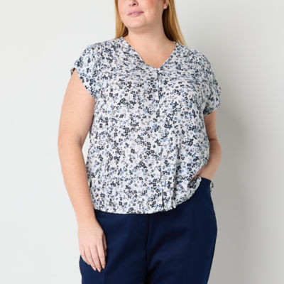 Chvity Women's Plus Size Asymmetric Lace Tunic Blouse - Short Sleeve, Crew Neck, Summer Casual Top, White, Large - View #8