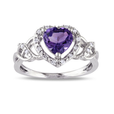 Heart-Shaped Genuine Amethyst and Diamond-Accent Ring, Color: Purple ...