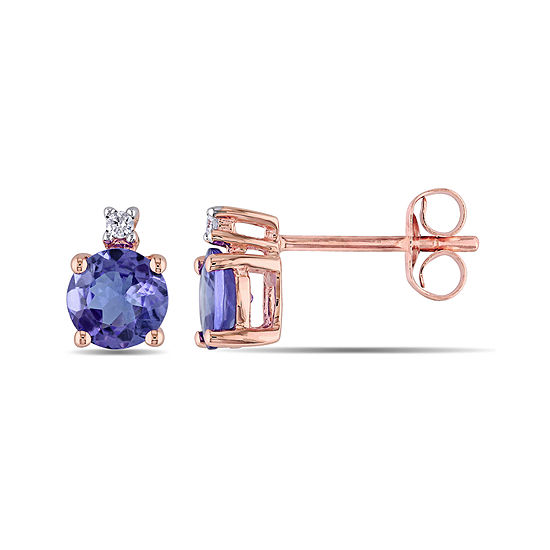 Round Genuine Tanzanite and Diamond-Accent 10K Rose Gold Stud Earrings