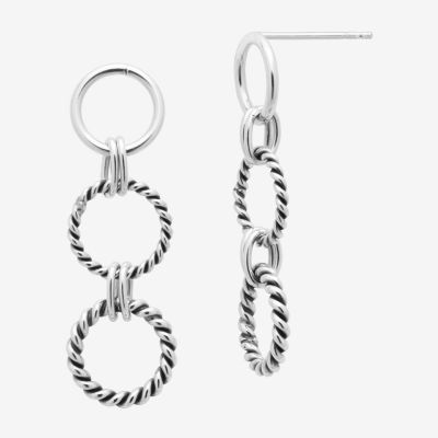 Silver Treasures Twisted Sterling Silver Circle Drop Earrings