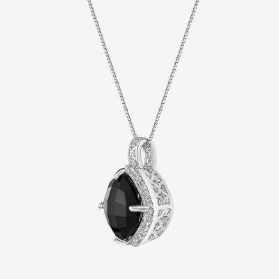 Womens Genuine Black Onyx Sterling Silver Cushion Pendant Necklace