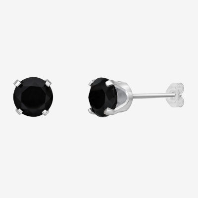 Genuine Black Onyx 10K White Gold 5mm Round Stud Earrings