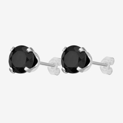 Genuine Black Onyx 10K White Gold 5mm Round Stud Earrings